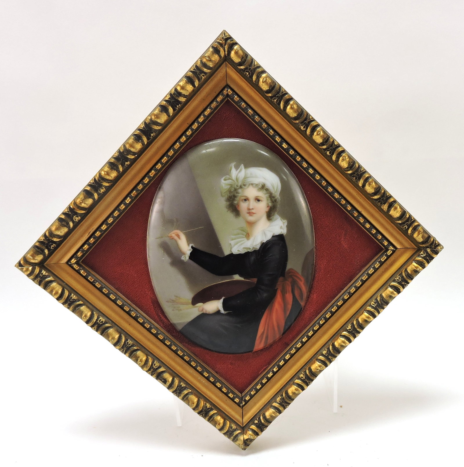 Porcelain oval plaque of lady artist, (1 of 1)