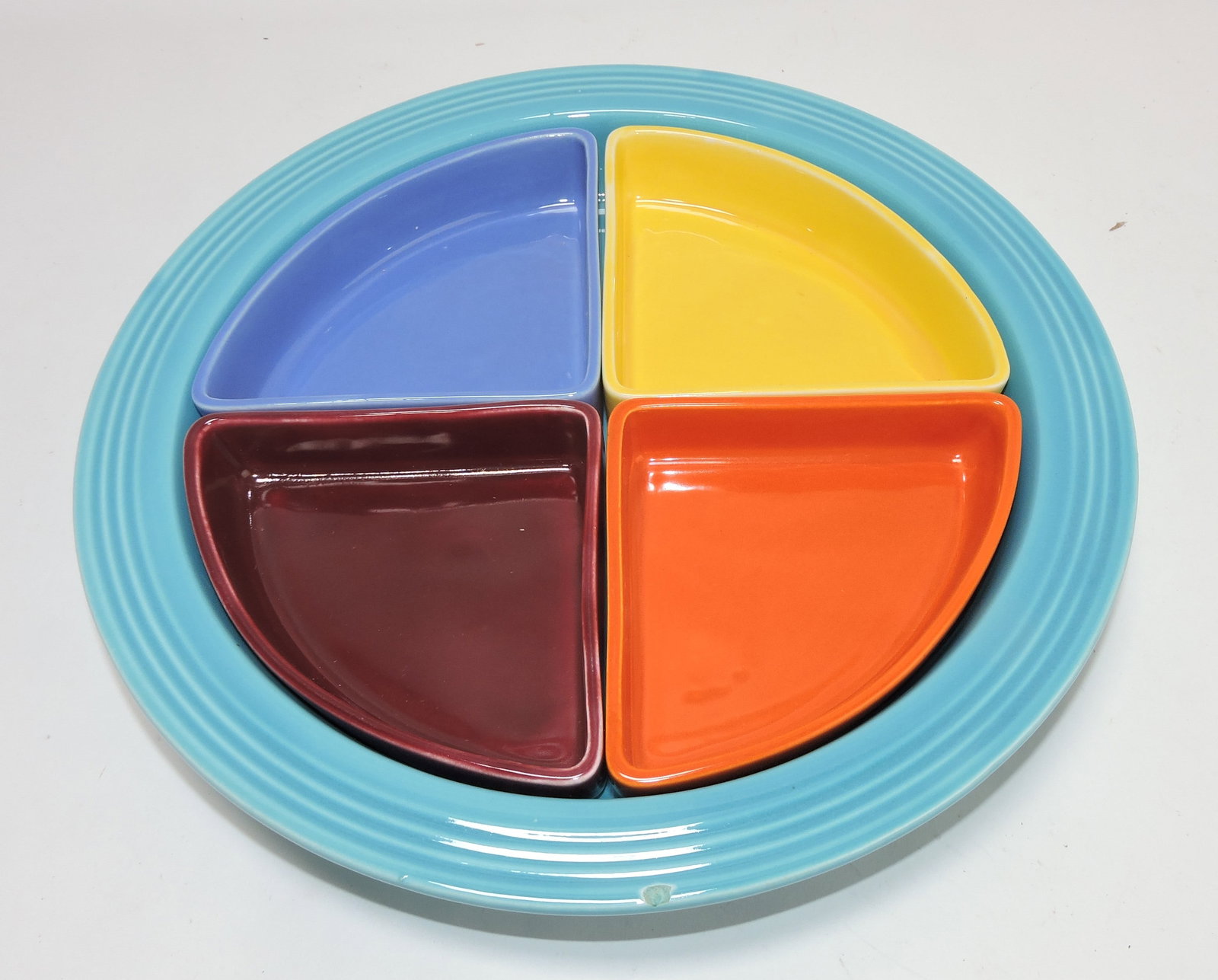 Harlequin relish tray, nick to rim of tray: .