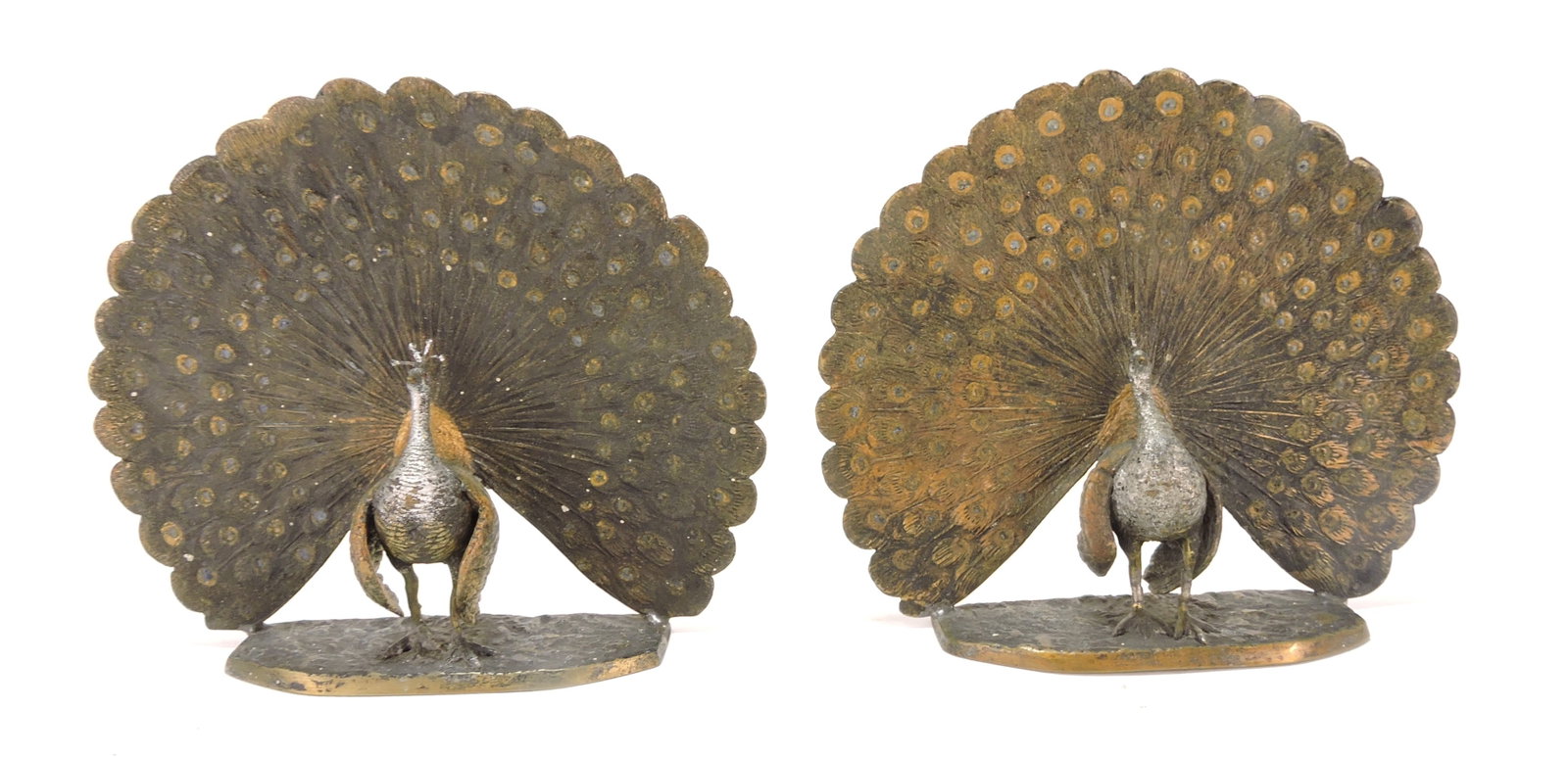 Austrian bronze pair of peacock bookends, (1 of 1)