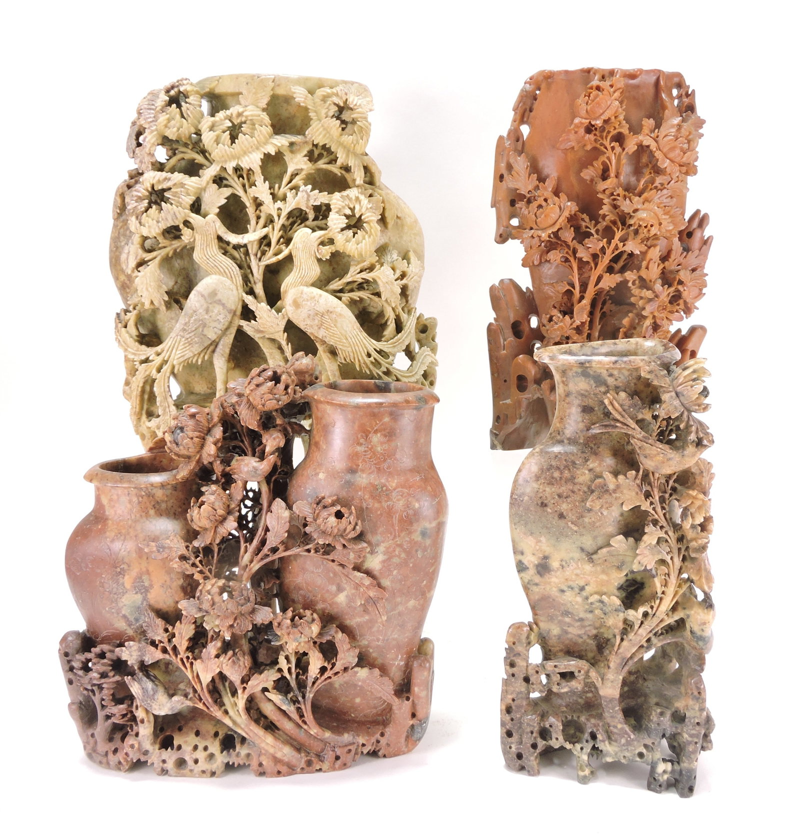 Carved soapstone lot of 4 vases, (1 of 1)