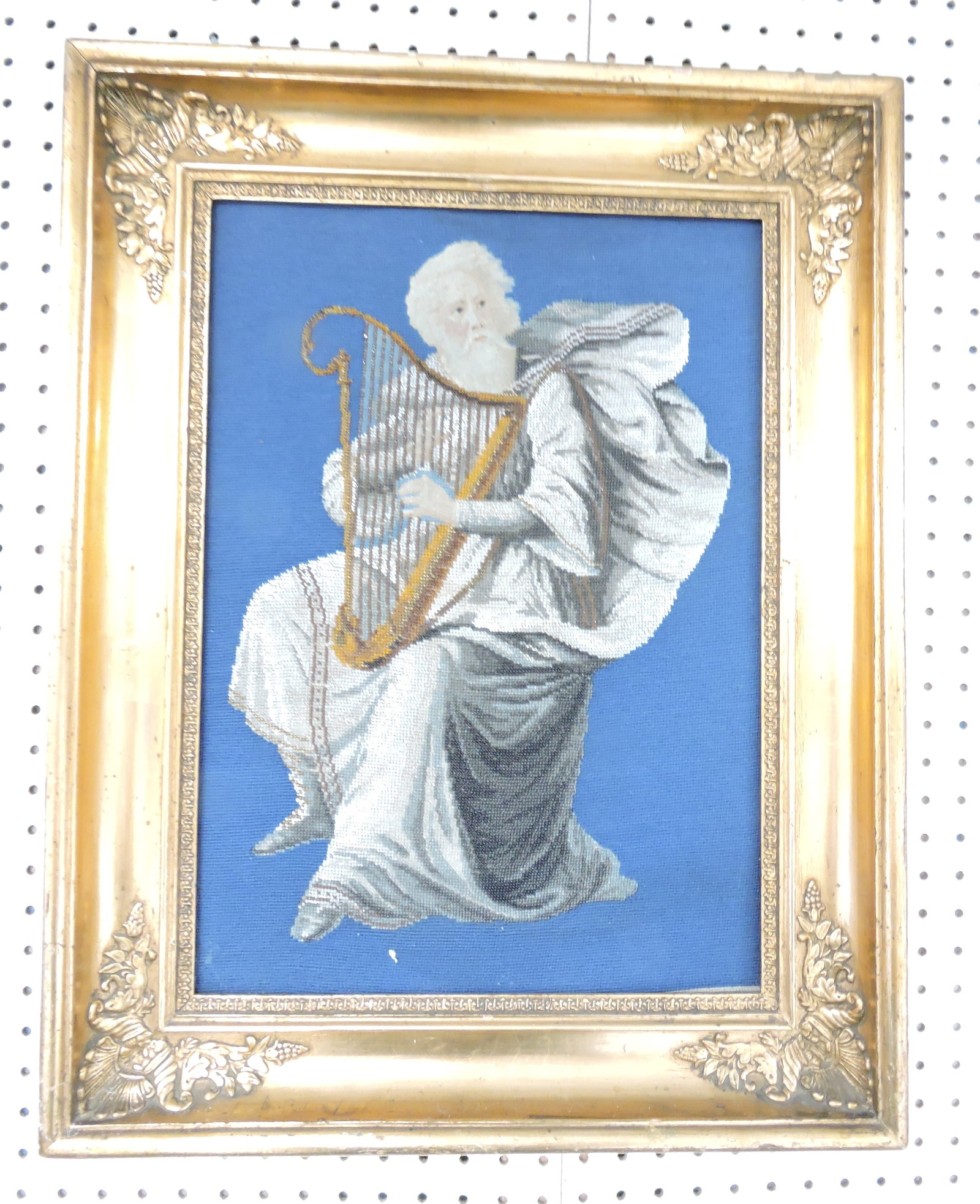 Tapestry of man with harp, 25"x20": .