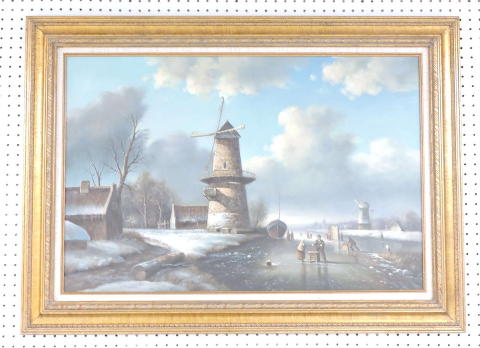 Oil on canvas of Dutch windmill scene, (1 of 2)