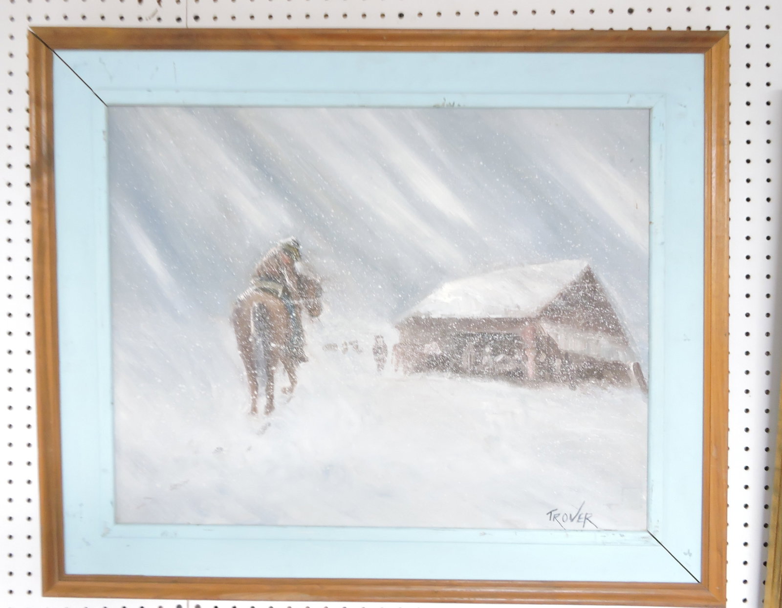 Oil on canvas of winter scene, signed: Trover, 29"x35"