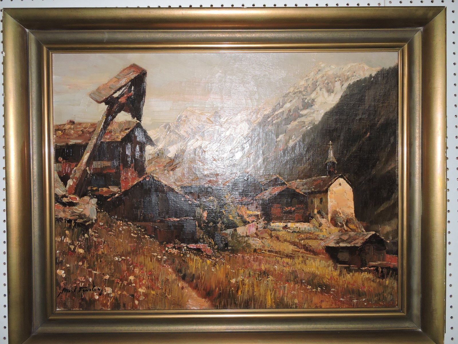 Oil on canvas of mountain landscape, (1 of 2)