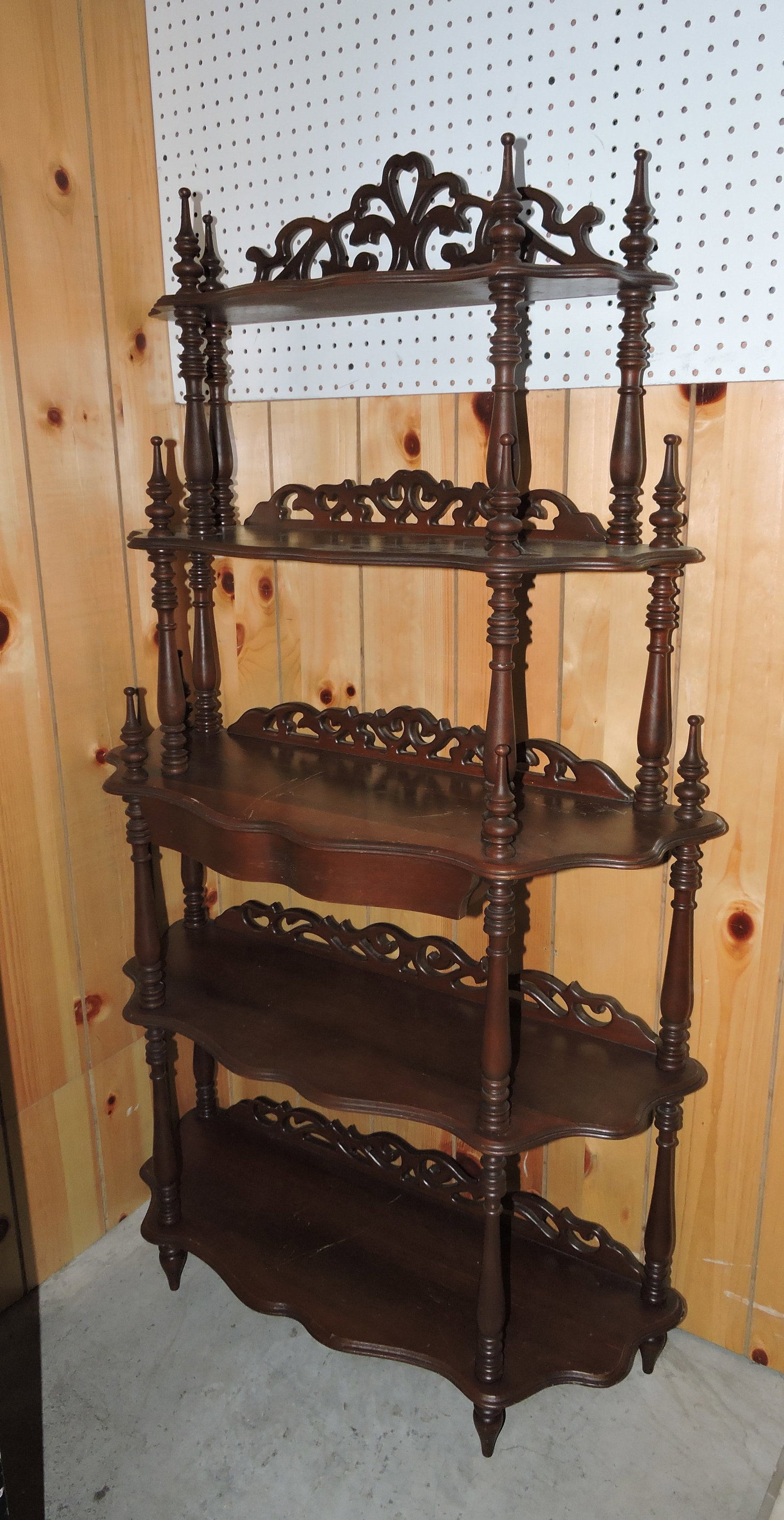 Walnut 5 shelf etagere, 59"h, 33"w: .