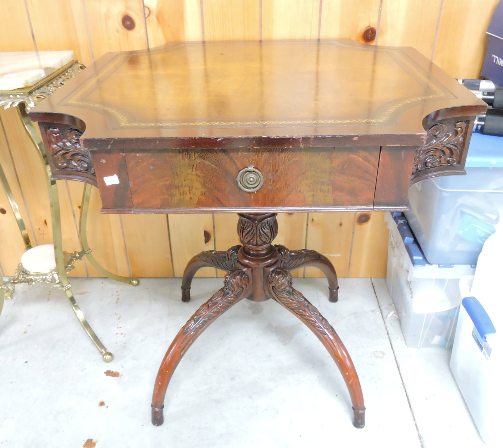 Mahogany Classical pier table with: carved scroll legs, 31"h, 29"w