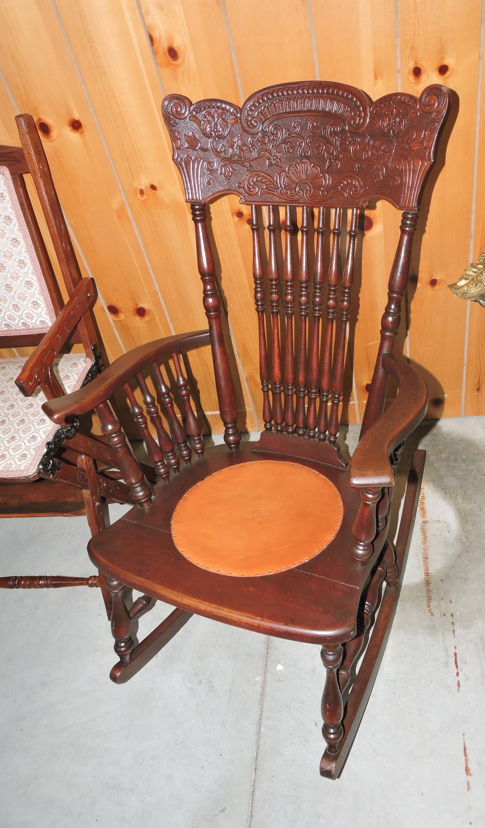 Mahogany arm rocker with print back (1 of 1)