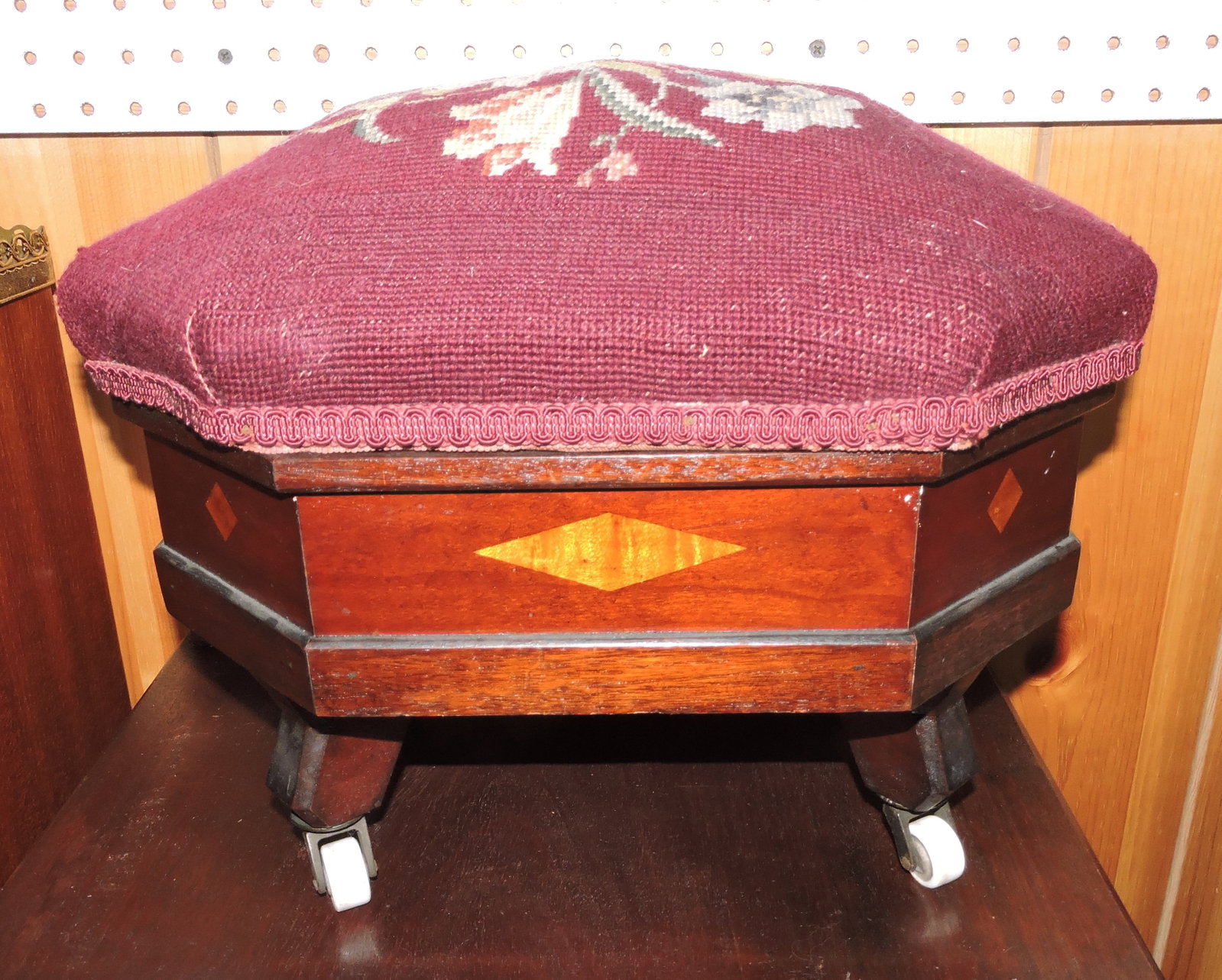Victorian footstool, needle point top, (1 of 2)