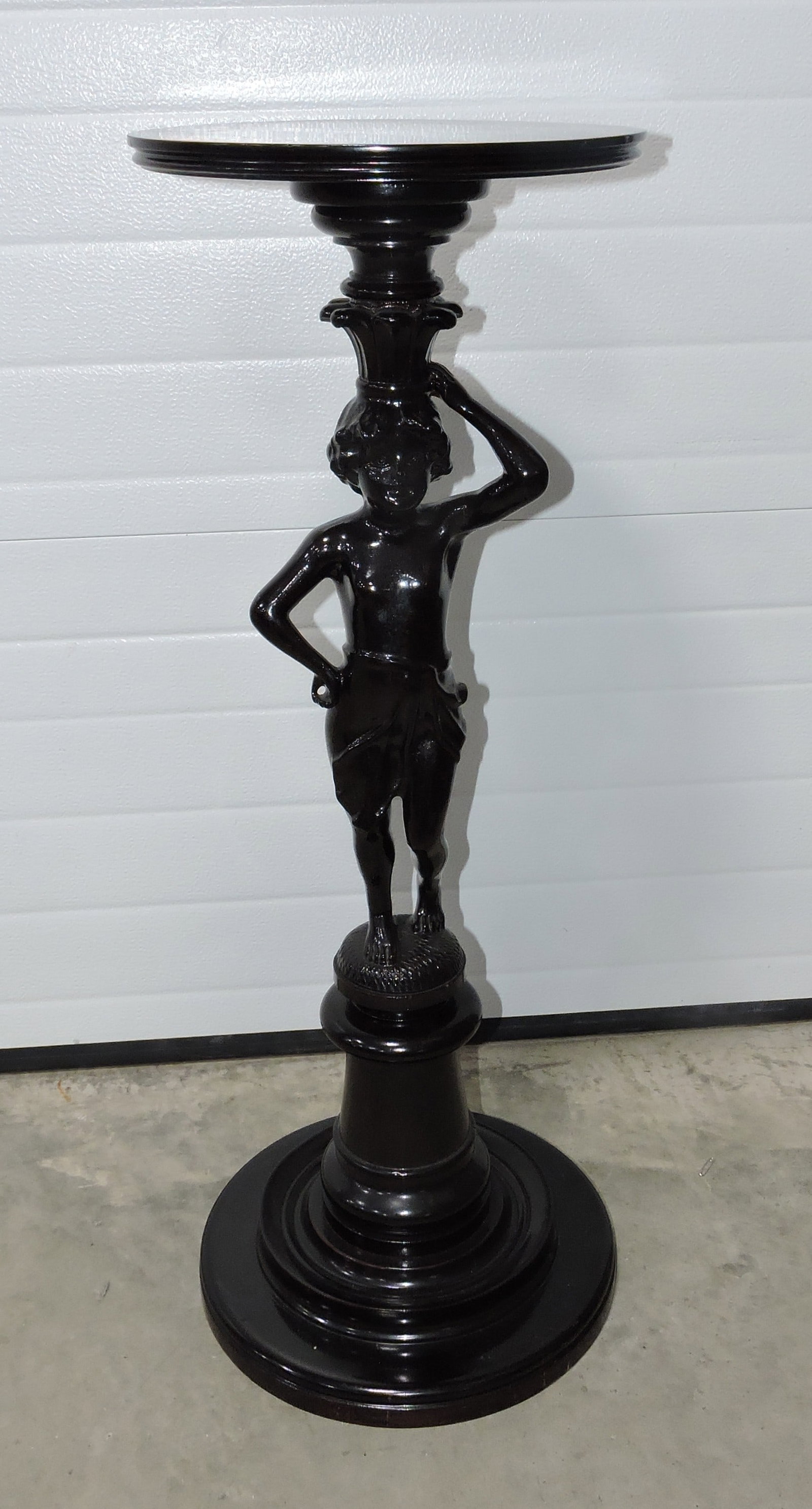 Black wooden figural fern pedestal,: 36"h, 13"d