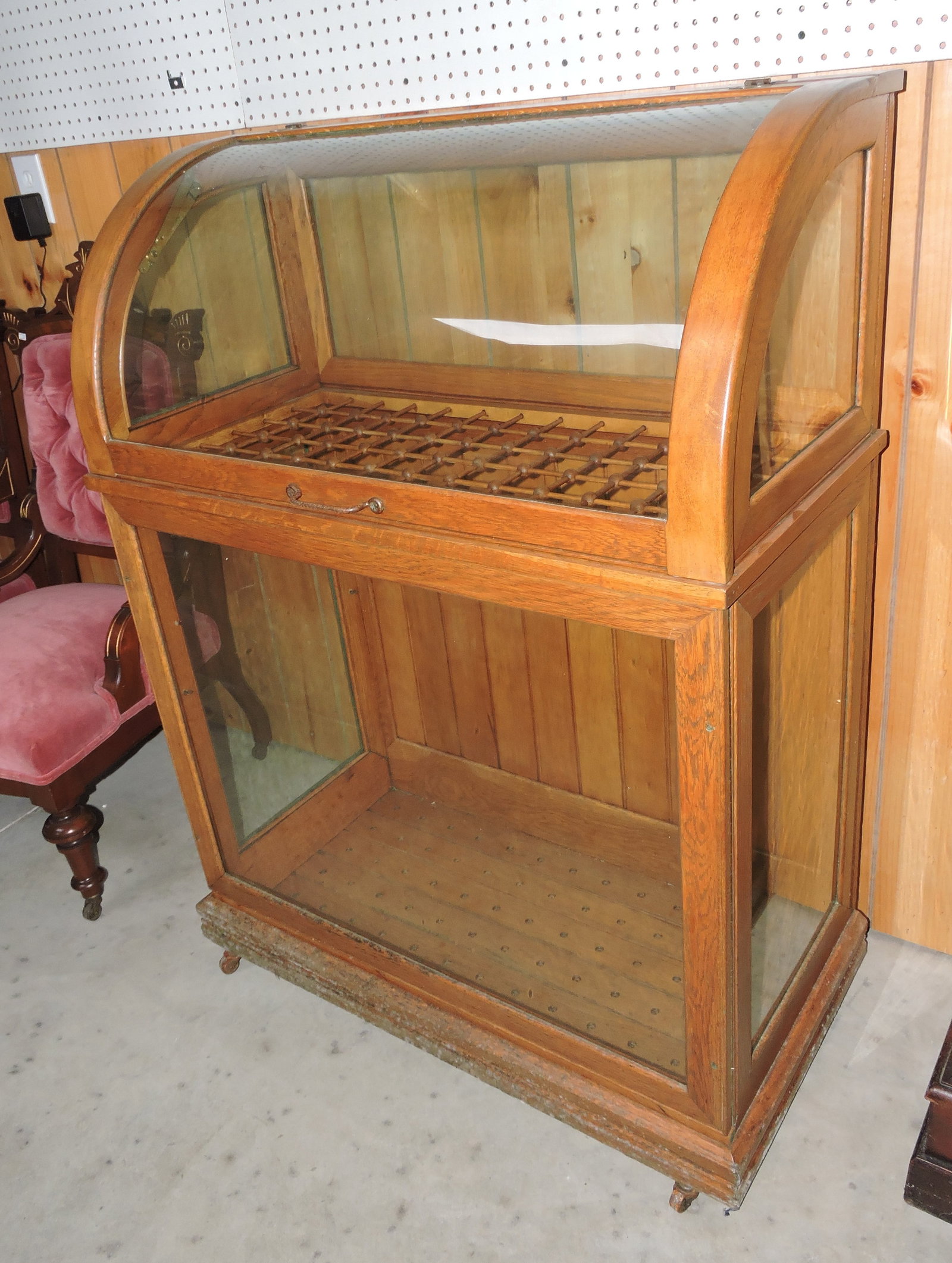 Oak curved glass cane display case with (1 of 3)
