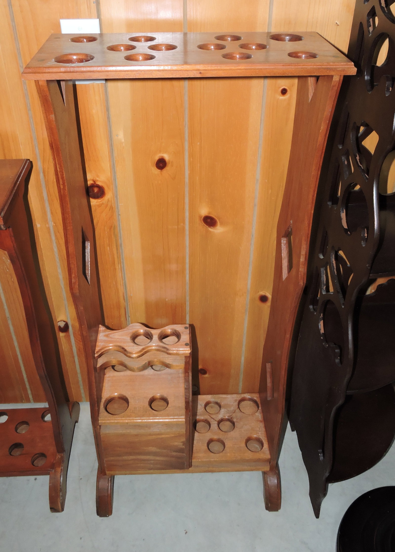 Walnut custom made cane display rack,: 42"h, 18"w