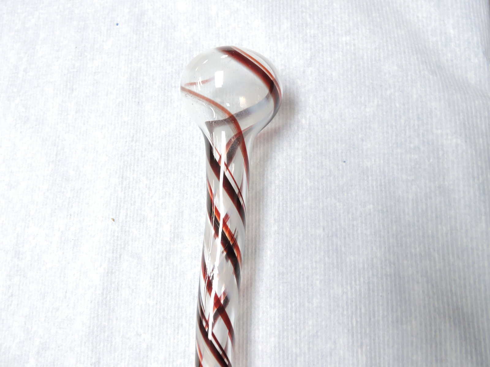 Glass parade cane, burgundy, white, (1 of 2)