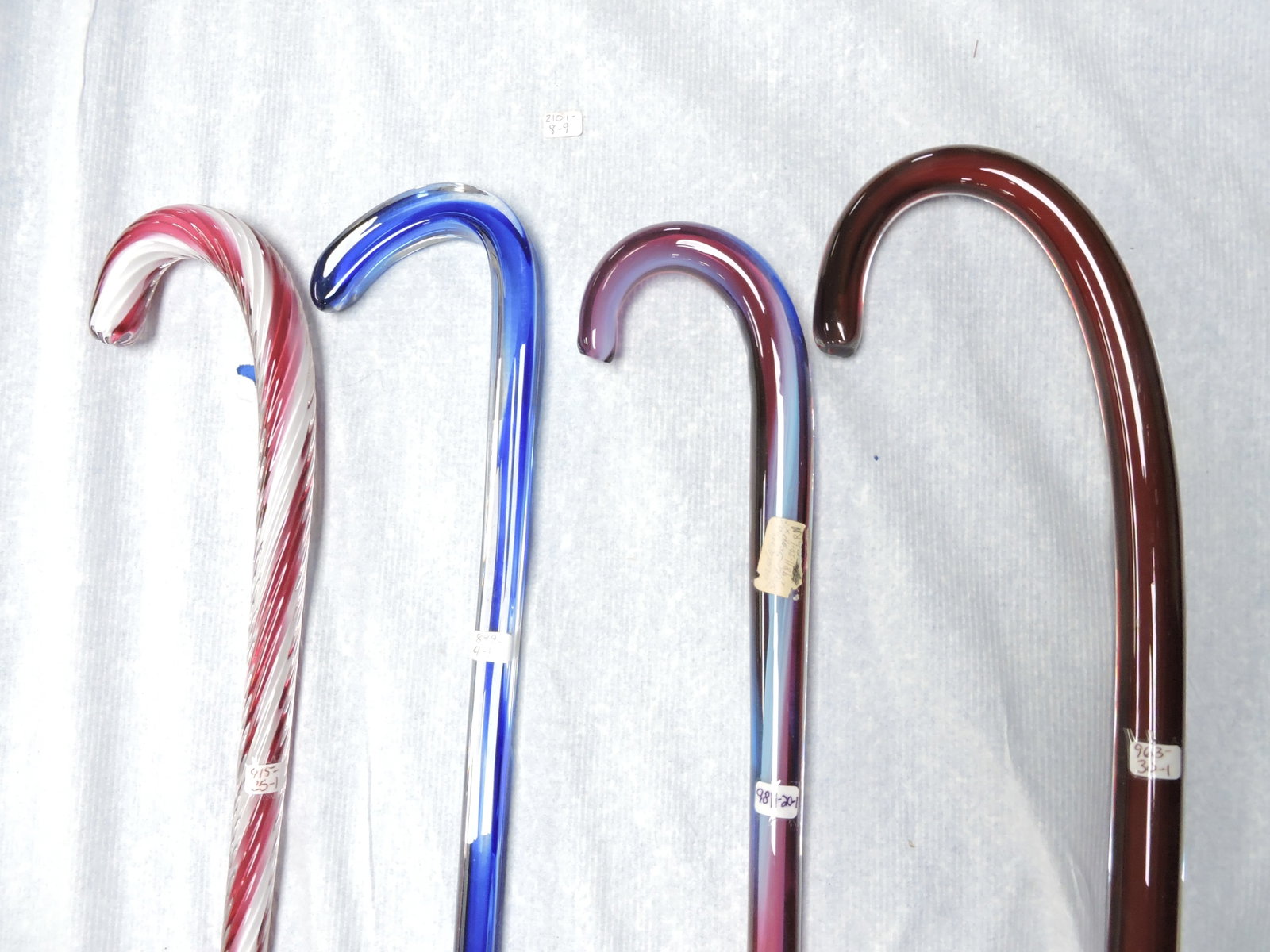 Lot of 4 glass canes, 32" to 37": .