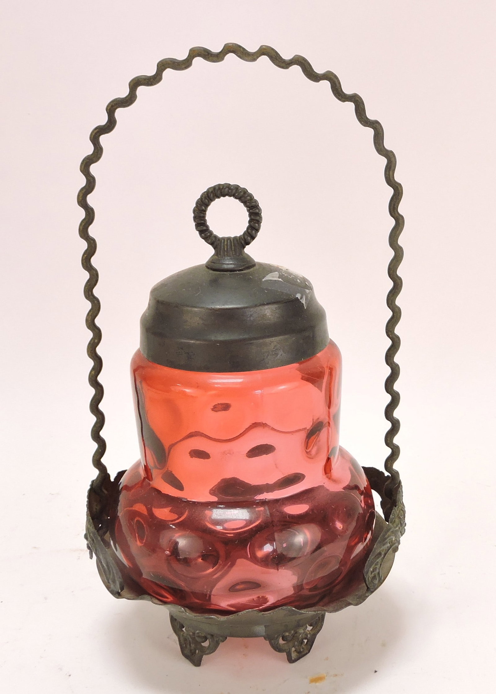 Cranberry thumbprint pickle castor, (1 of 1)