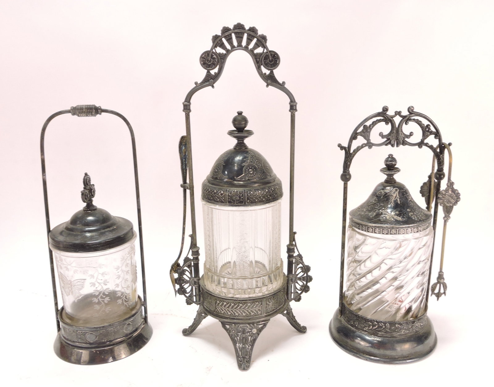 Pickle castor lot of 3 with clear glass jars (1 of 1)