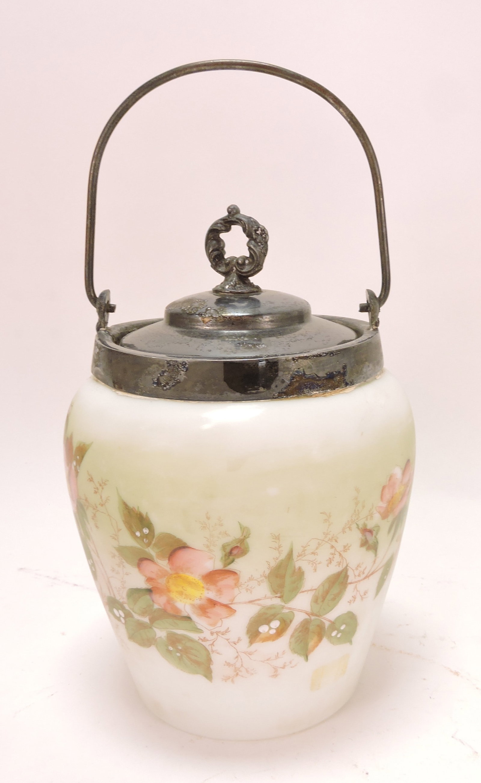 Mt. Washington biscuit jar, floral enamel: .