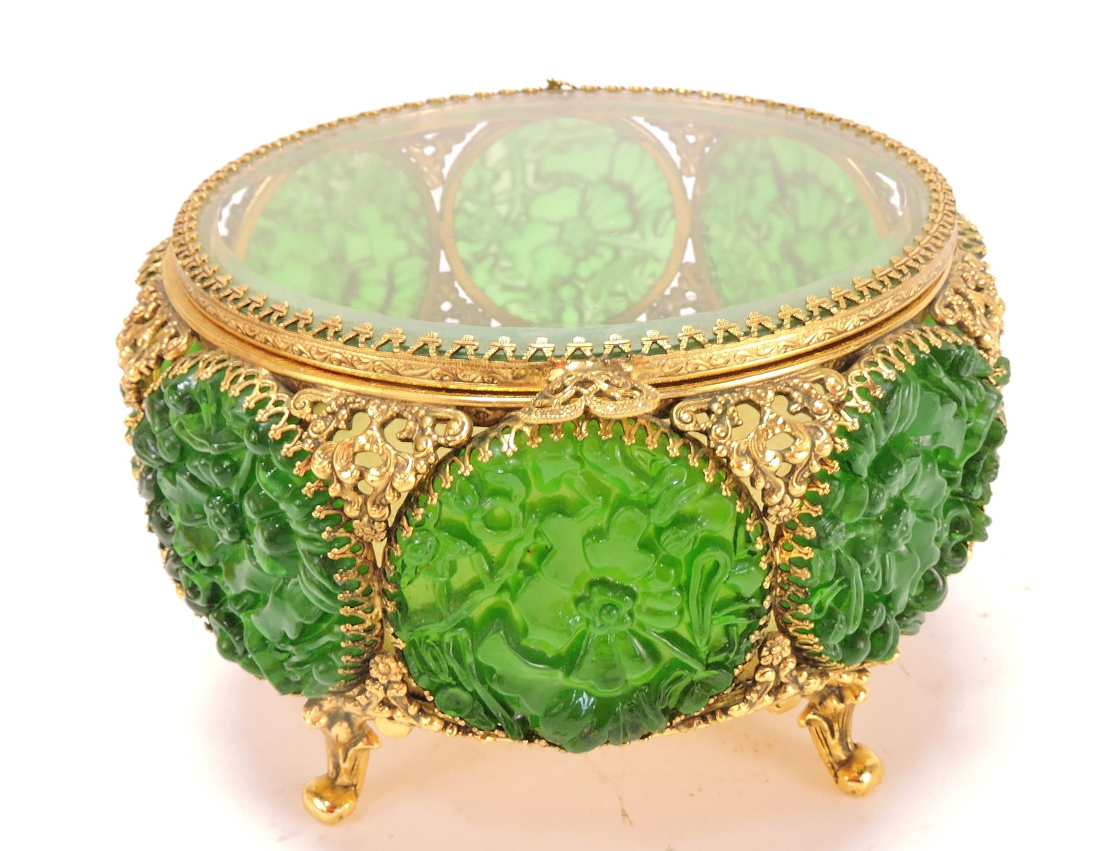 Emerald green and ormolu dresser box, (1 of 1)
