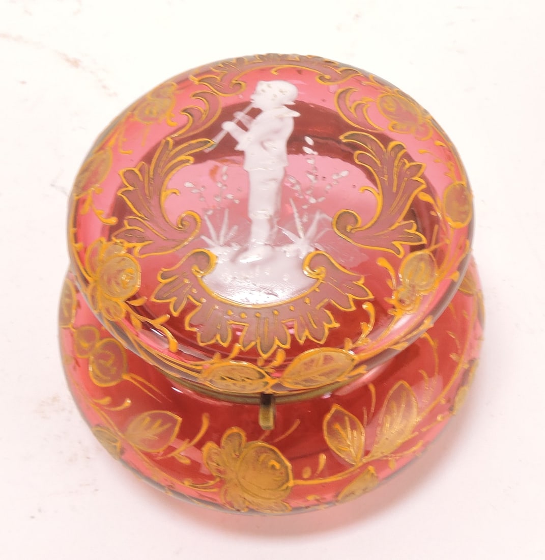 Cranberry Mary Gregory enameled: dresser box