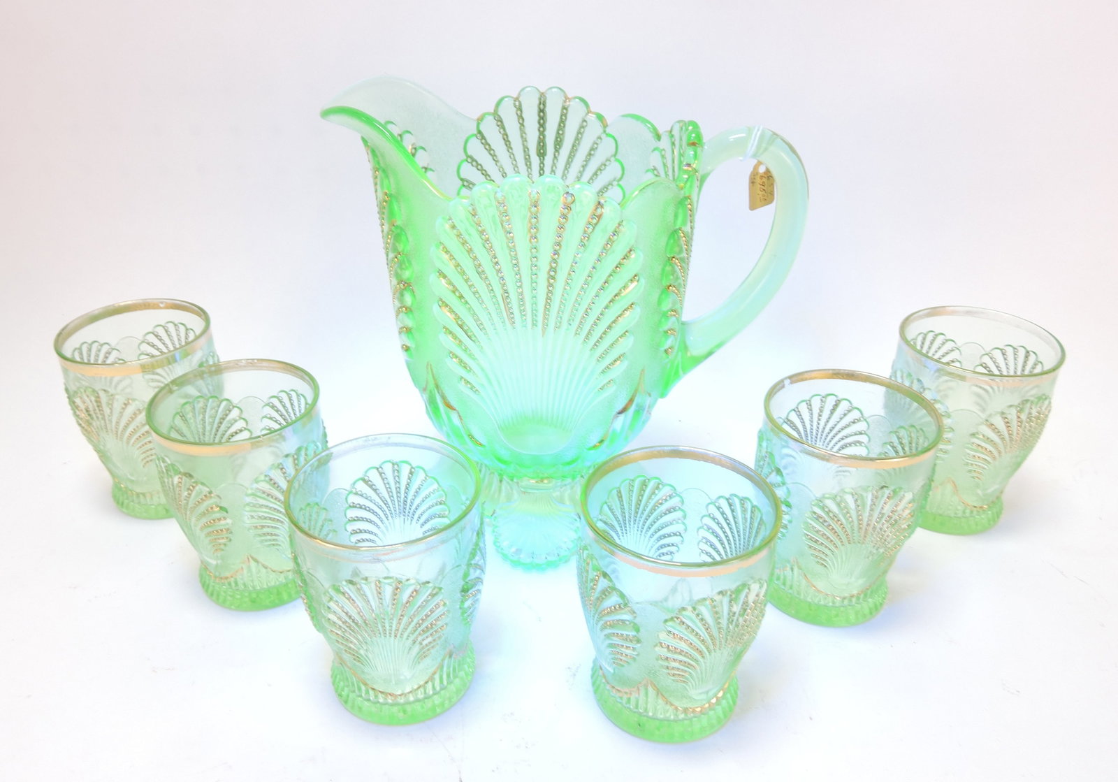 Uranium glass beaded shell 7 pc (1 of 1)