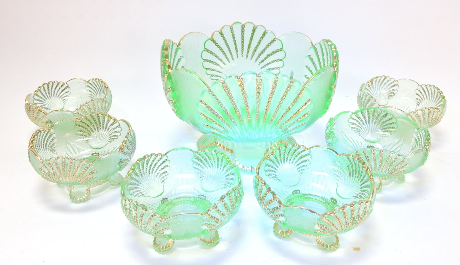 Uranium glass beaded shell 7 pc (1 of 1)