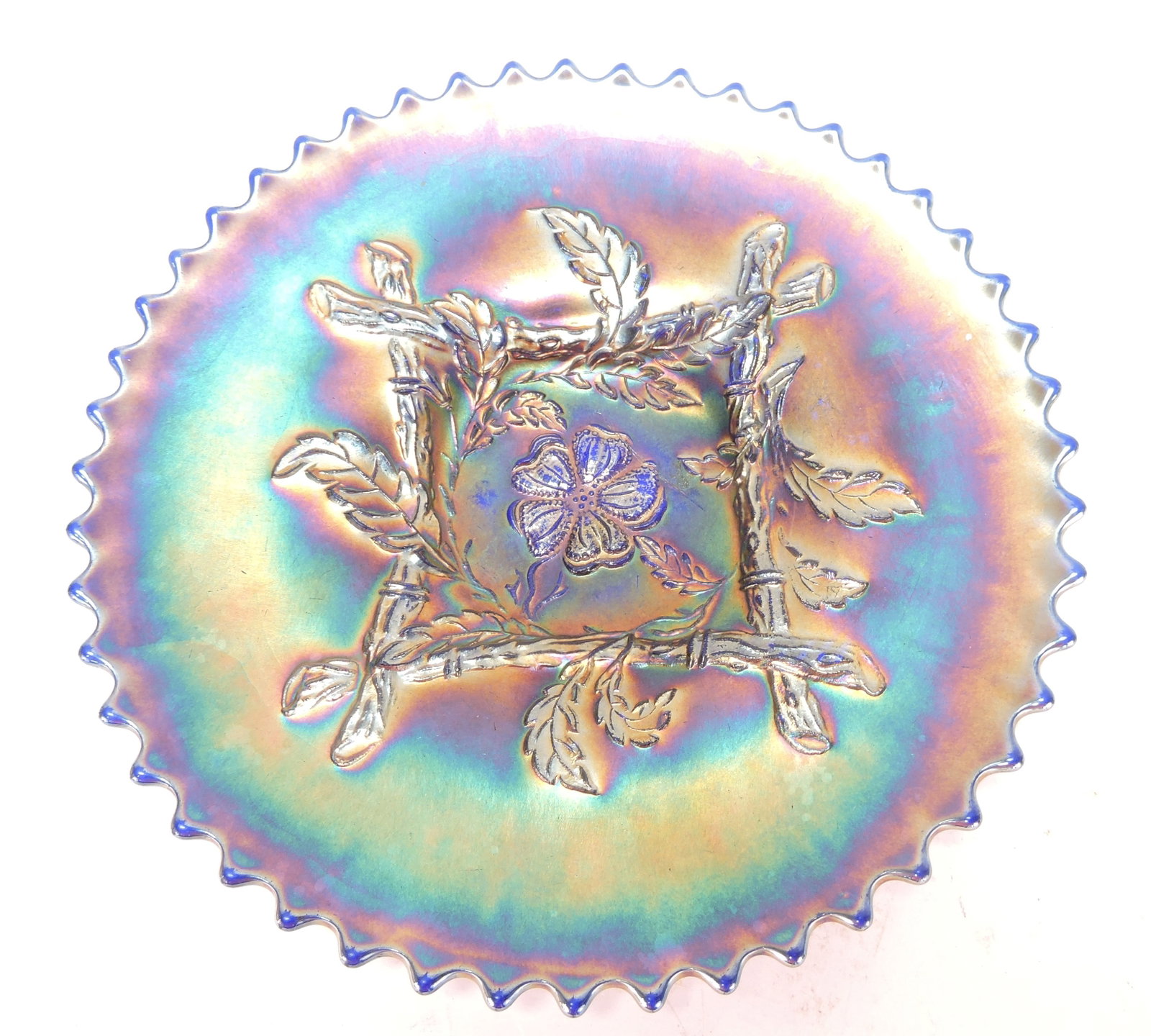 Dugan cobalt carnival glass 9" plate, (1 of 1)