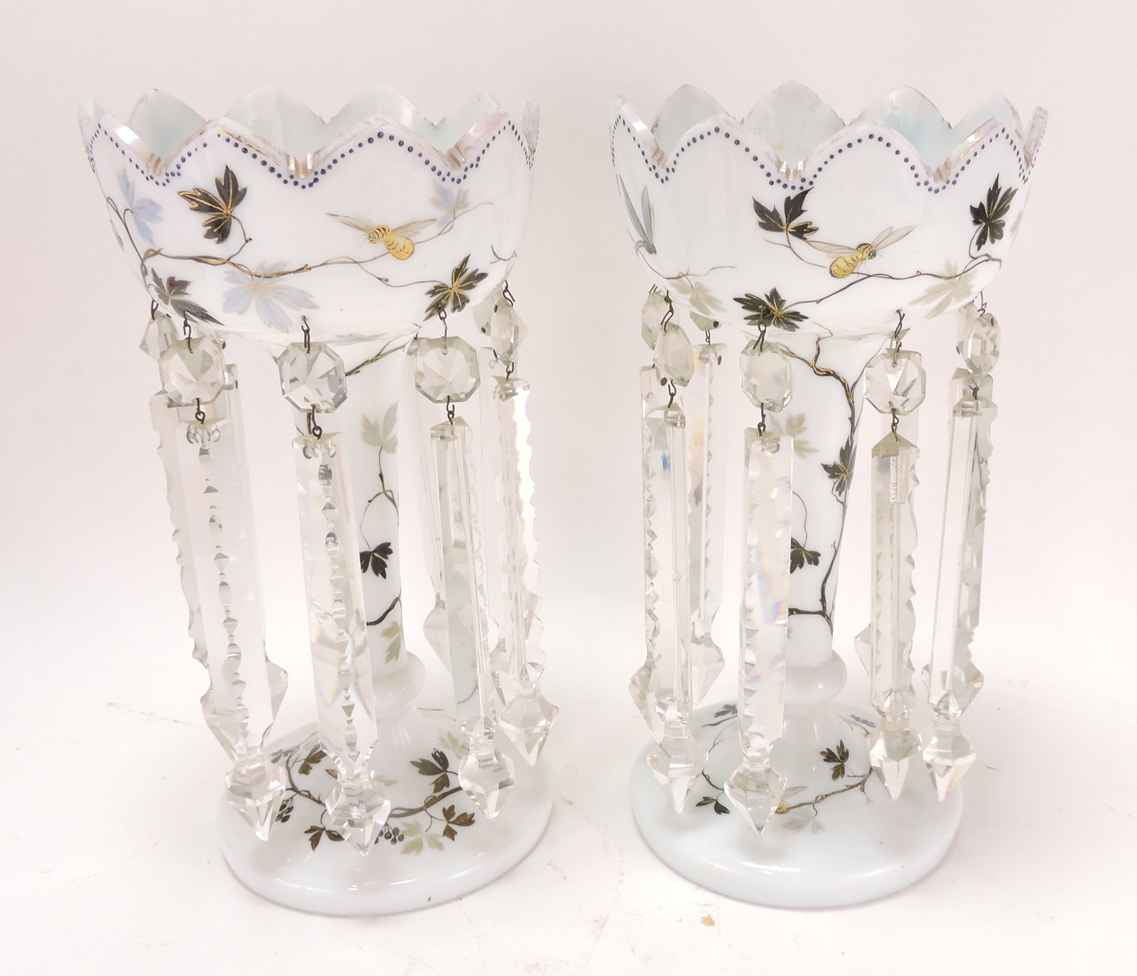 White Bristol glass pair of candle lusters (1 of 2)
