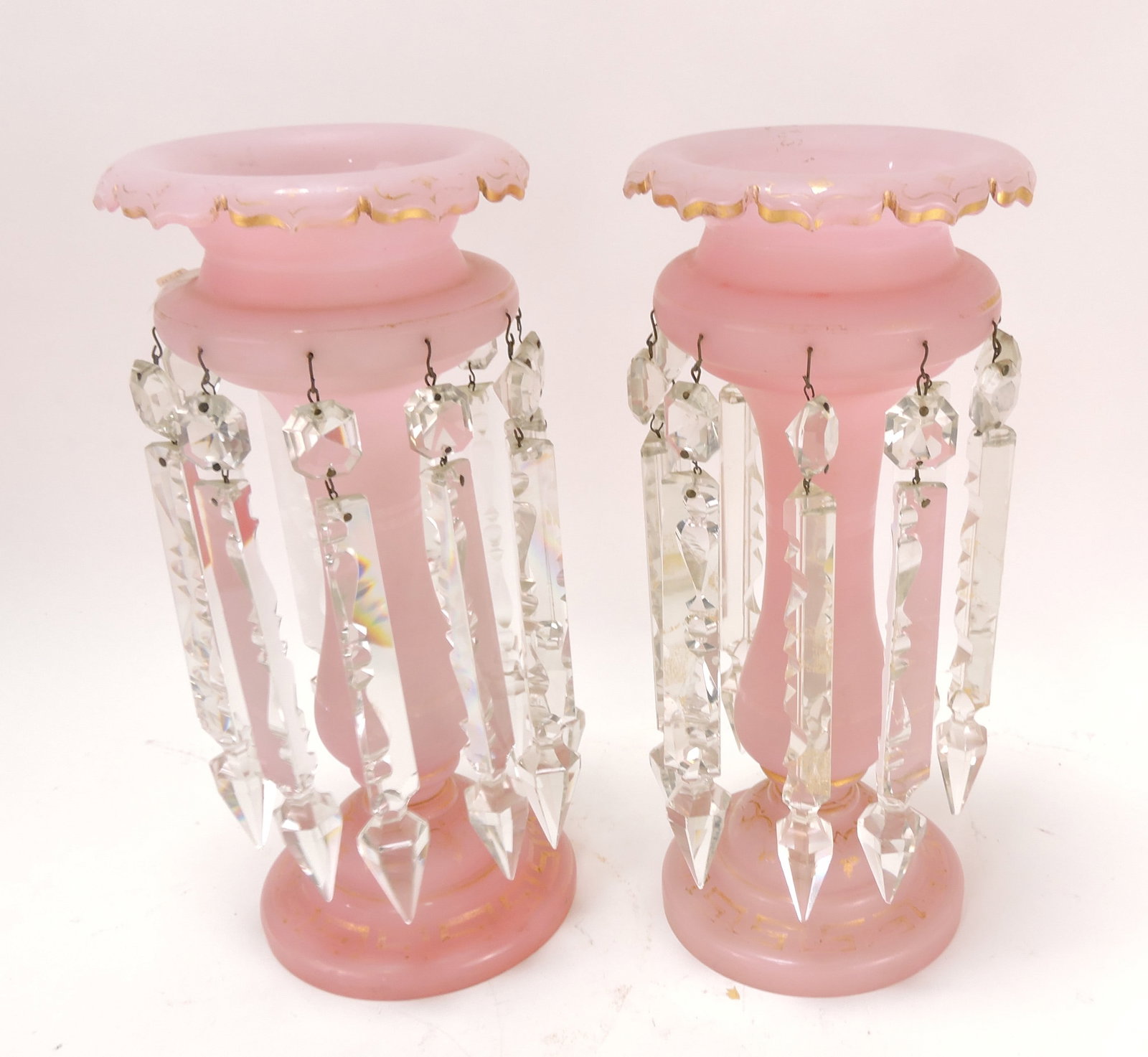 Pink Bristol glass pair of candle lusters, (1 of 1)