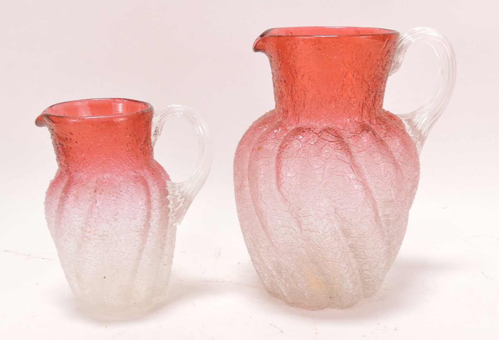Rubina overshot swirl lot of 2 pitchers,: 6" & 8"