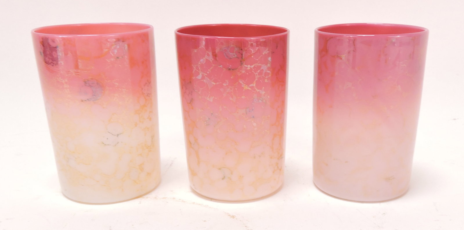 New England Agata lot of 3 - 3 3/4": art glass tumblers