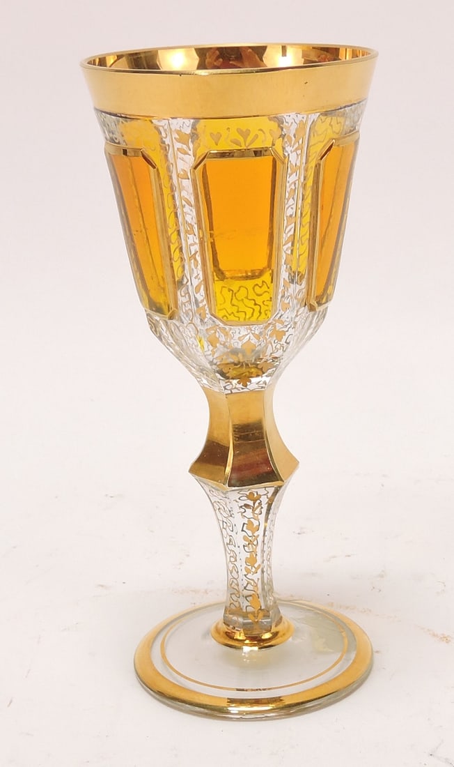 Moser amber enameled wine cordial,: 4 3/4"