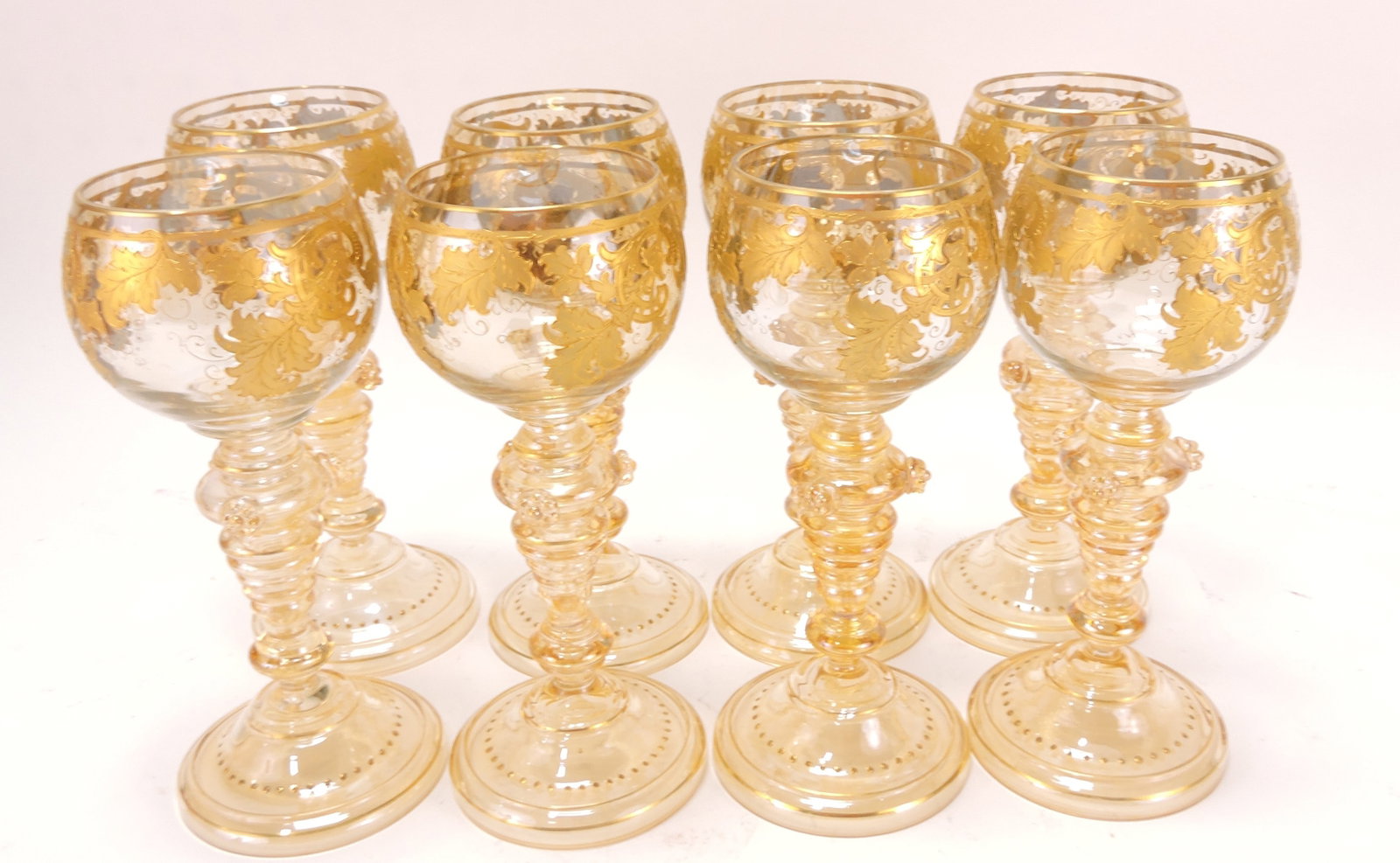 Moser set of 8 - 7" gold gilted wine goblets: .