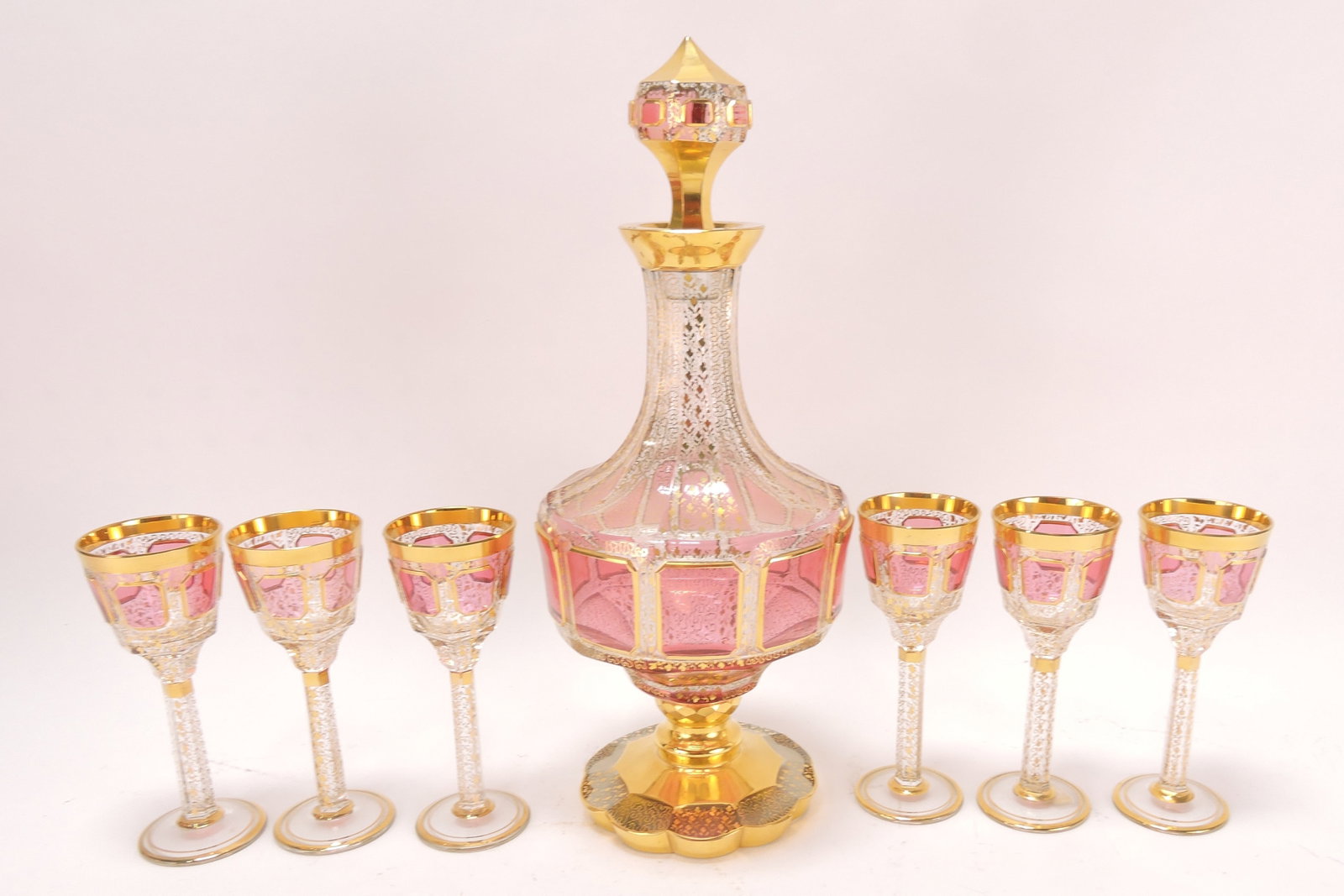 Moser cranberry/clear 7 pc wine set (1 of 1)