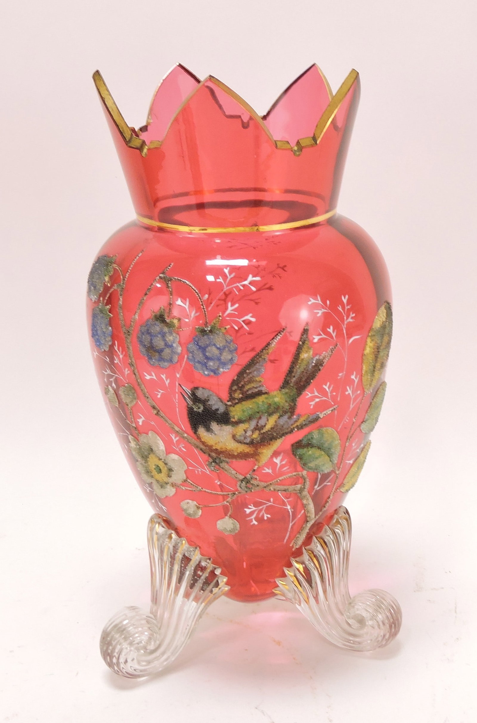 Moser cranberry amphora footed vase (1 of 2)