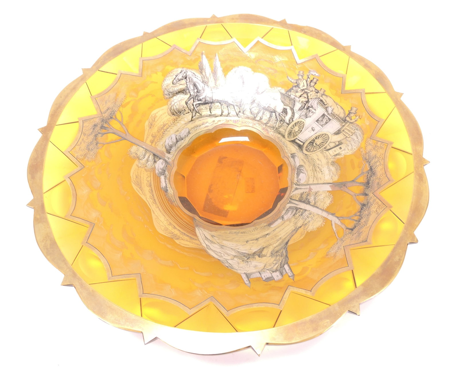 Heavy Bohemian amber glass bowl (1 of 2)