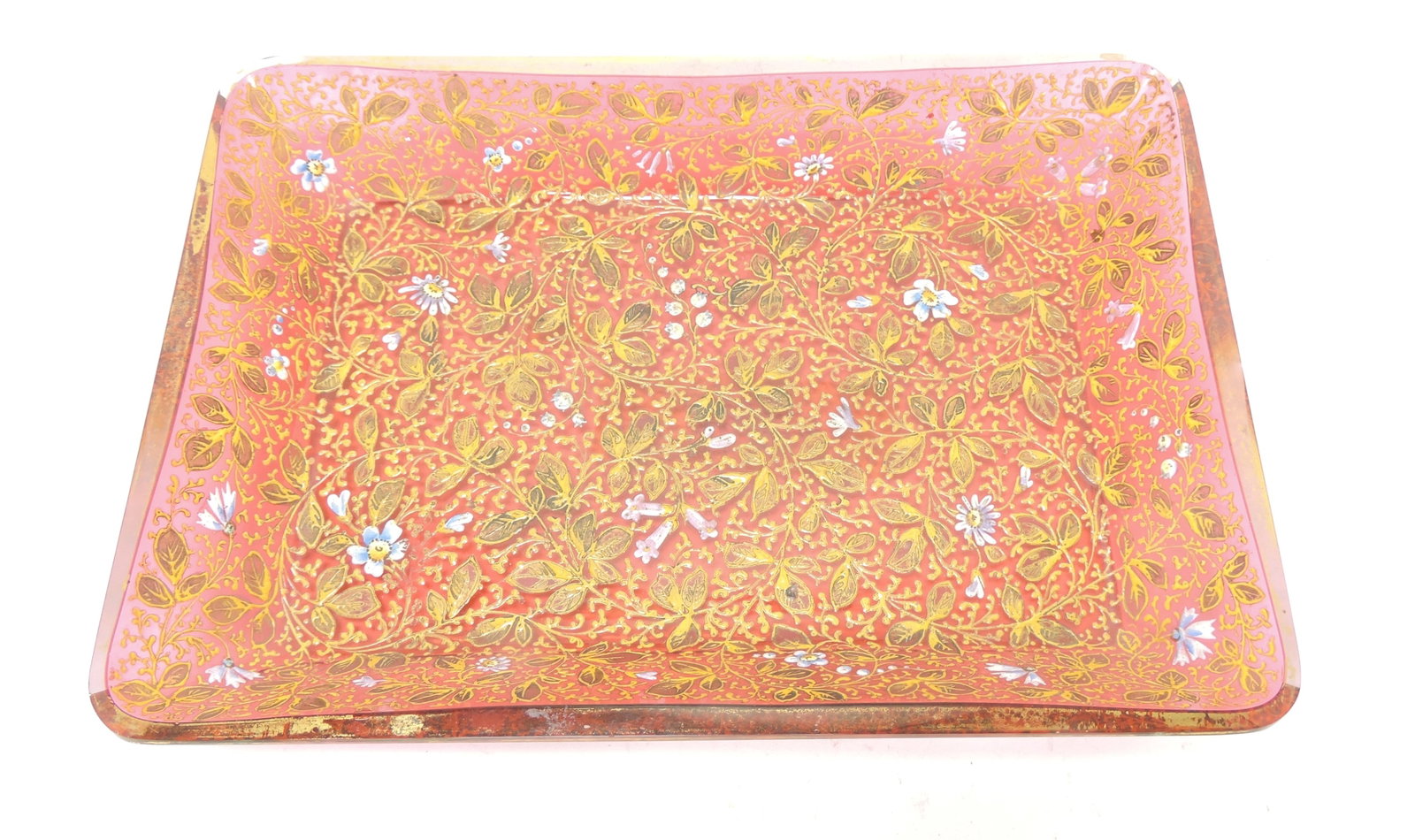 Moser cranberry enameled tray, (1 of 1)