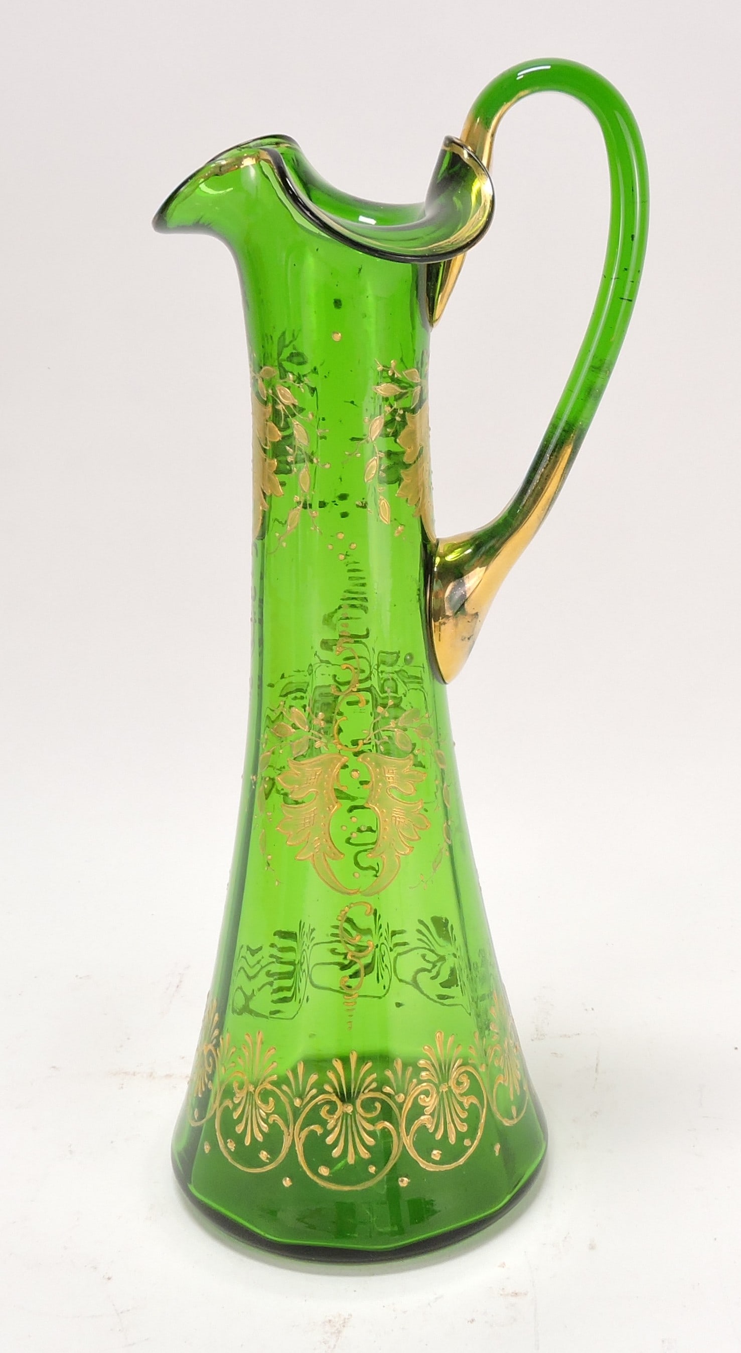 Moser emerald green enameled pitcher,: 11"