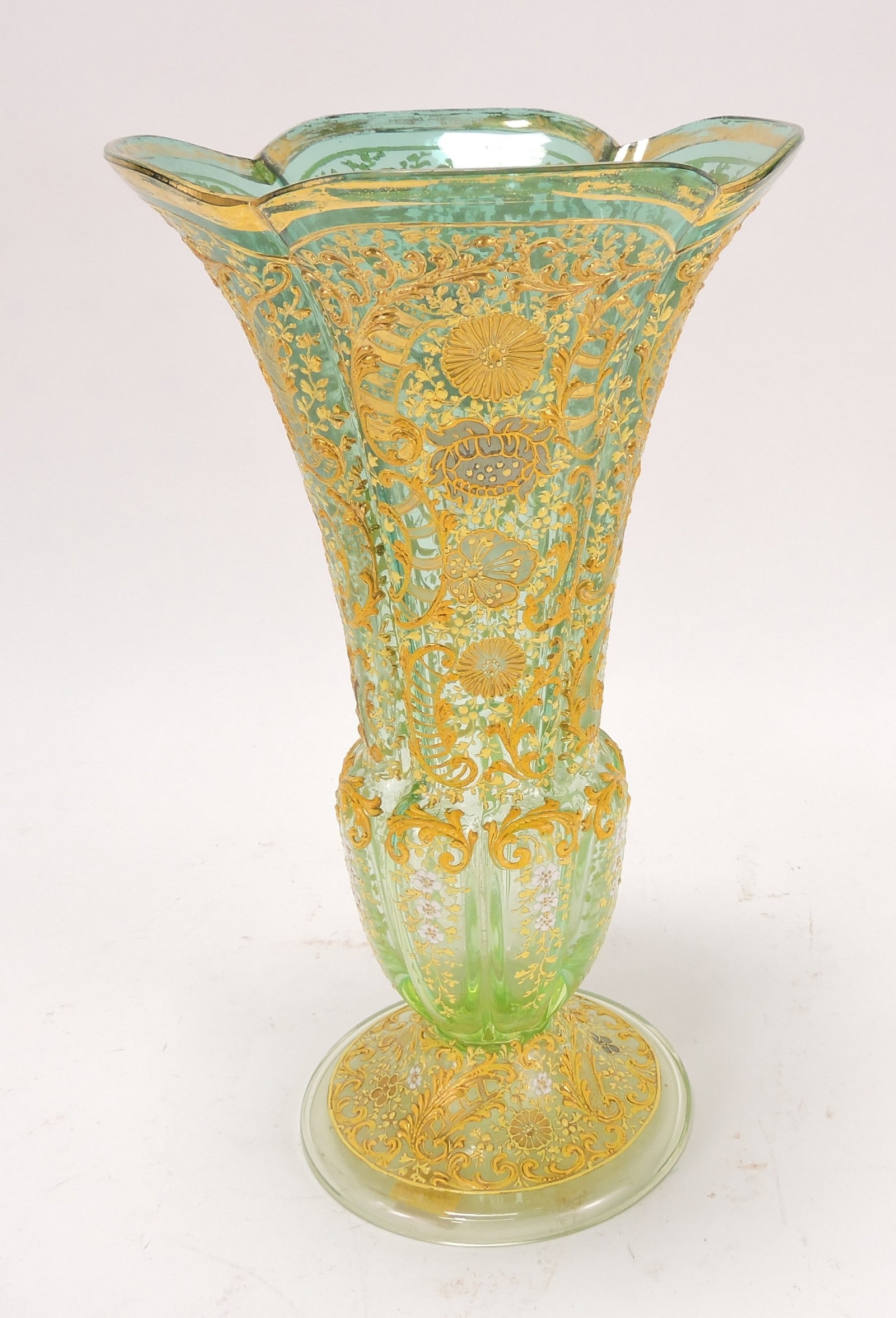 Moser heavy enameled 9" vase: .