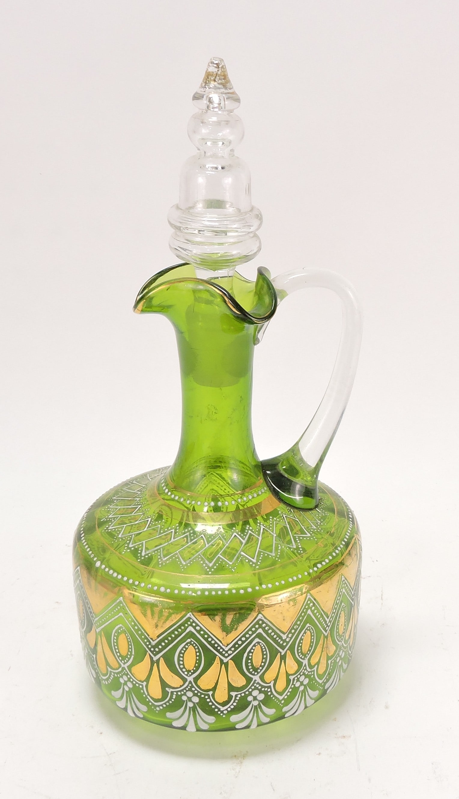 Moser green enameled decanter: .
