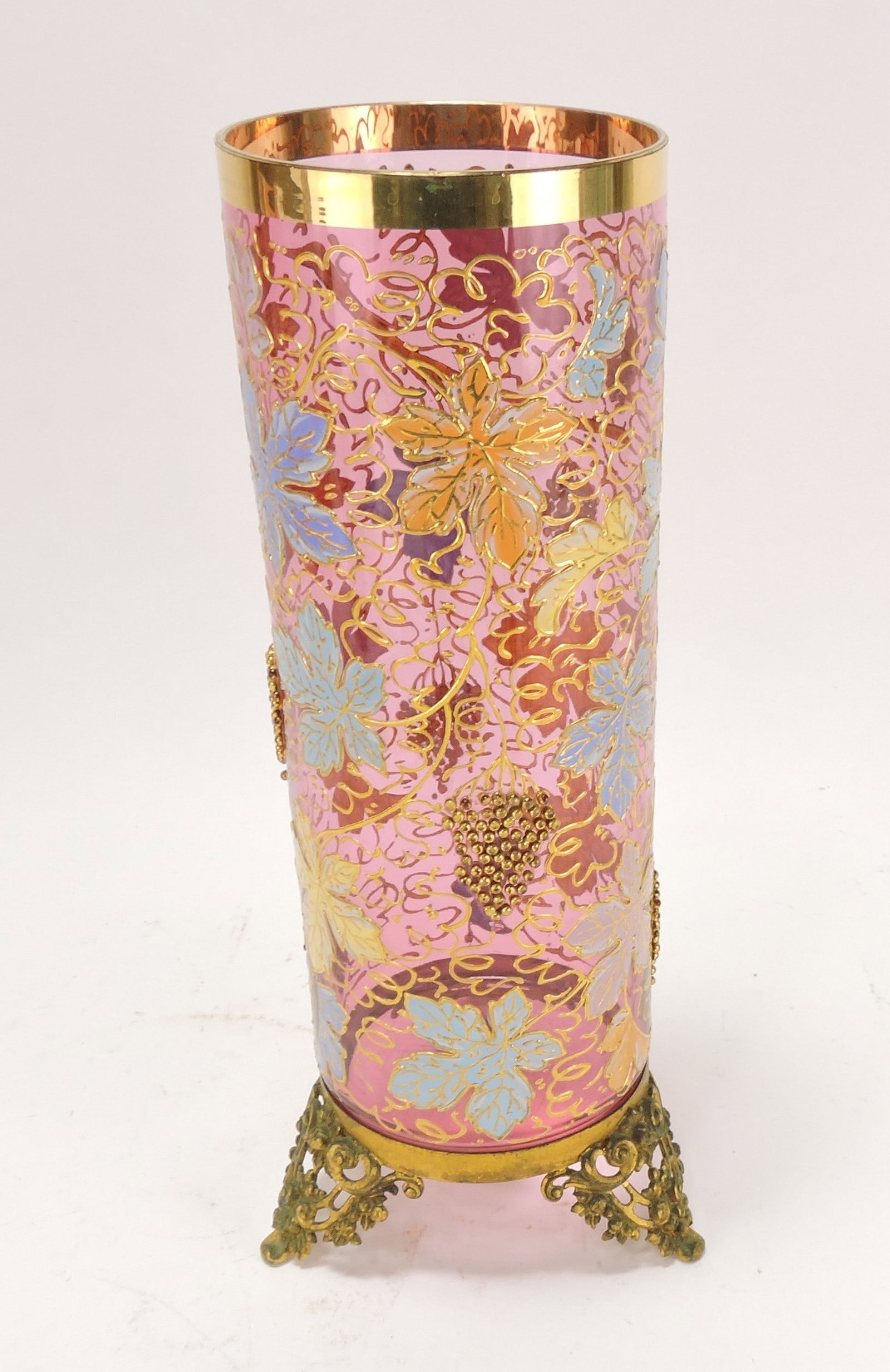Moser cranberry enameled vase with (1 of 1)
