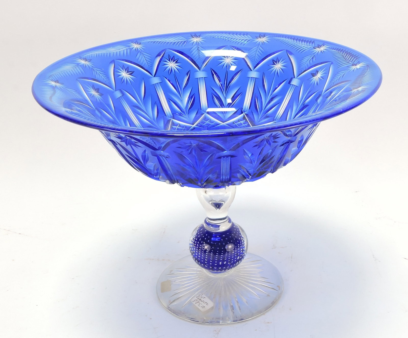 Cobalt cut glass compote, 8"h, 10"w (1 of 2)