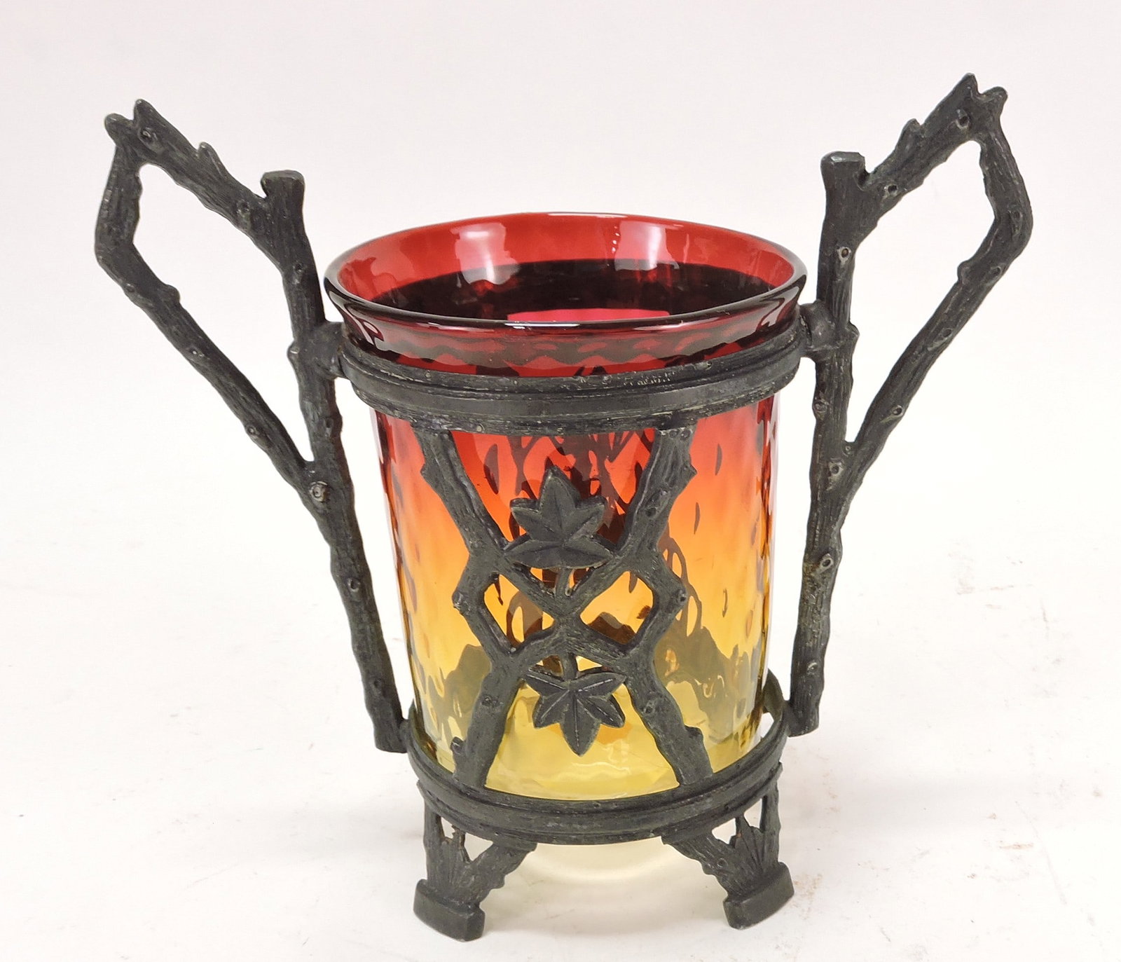 Amberina silver mounted 6" vase: .