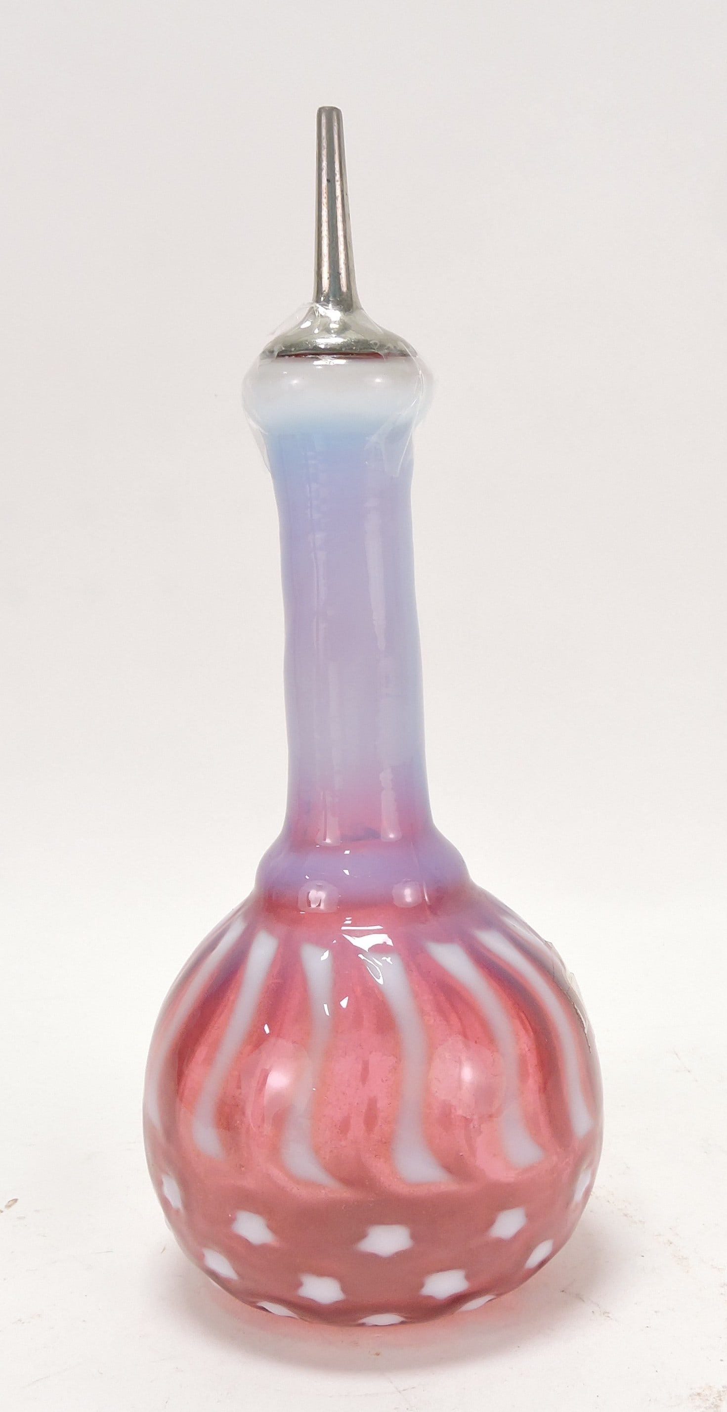 Cranberry opalescent stars and stripes: 7" barber bottle