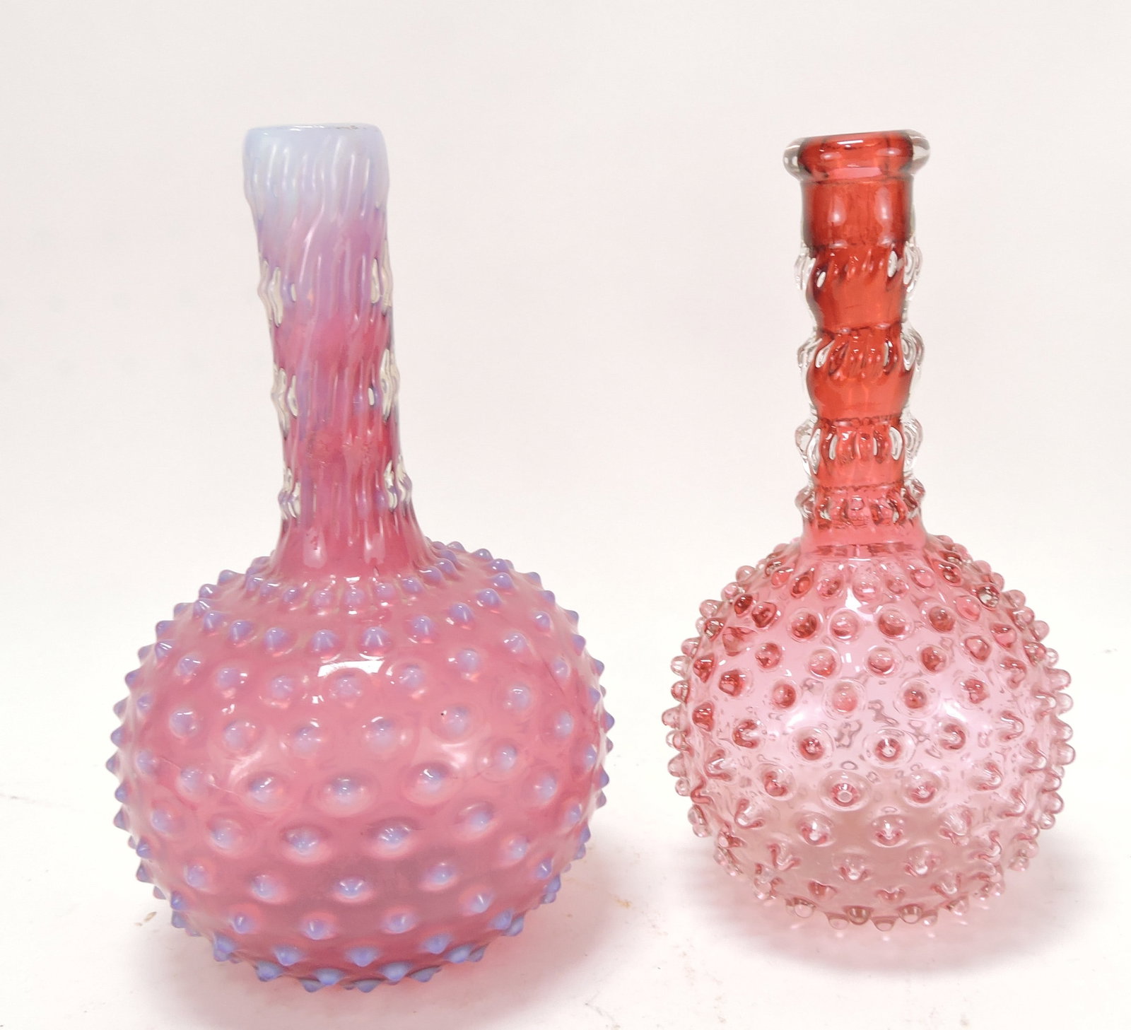 Cranberry lot of 2 barber bottles, 8": .