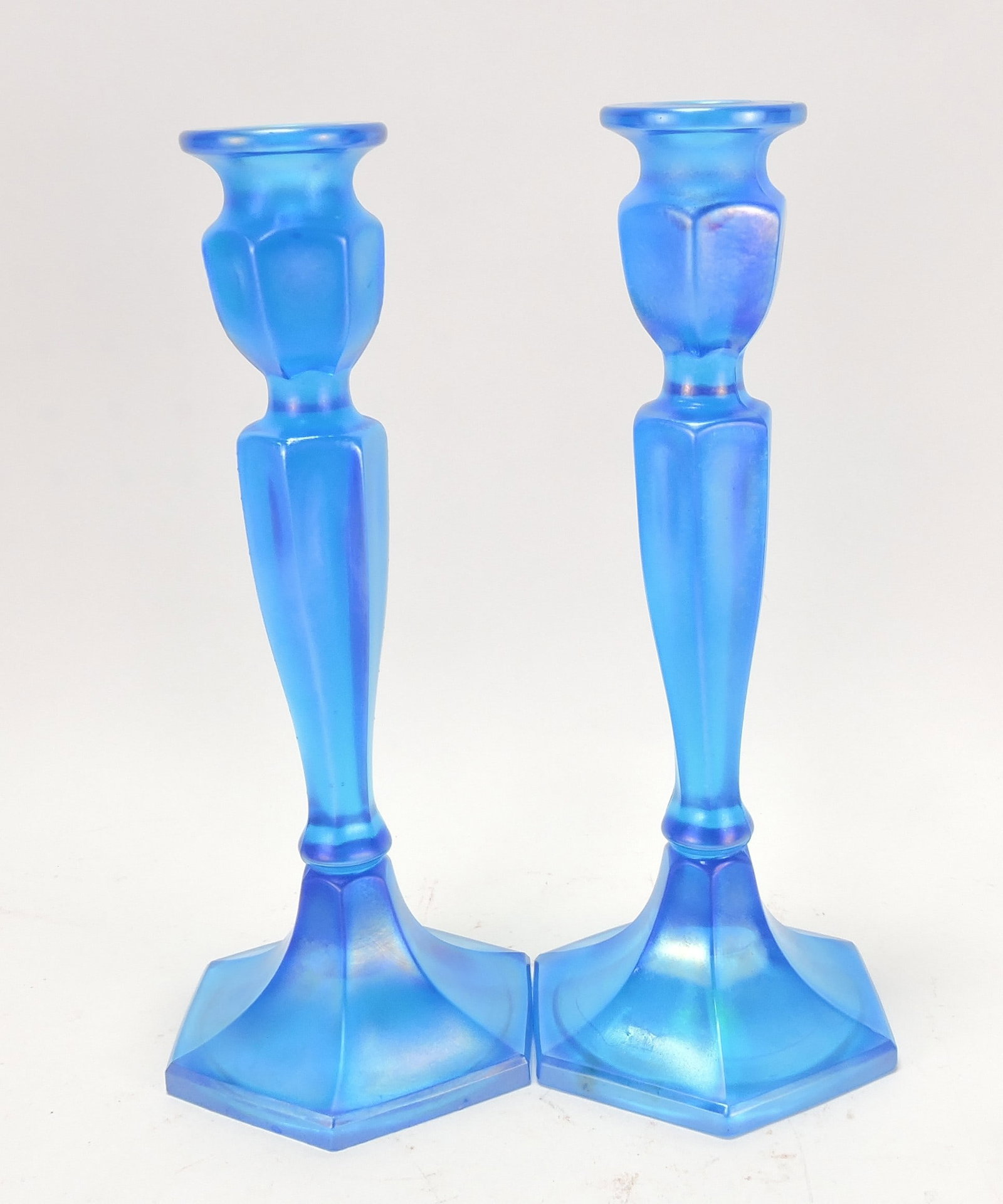 Blue carnival glass pair of 10 1/2" (1 of 1)