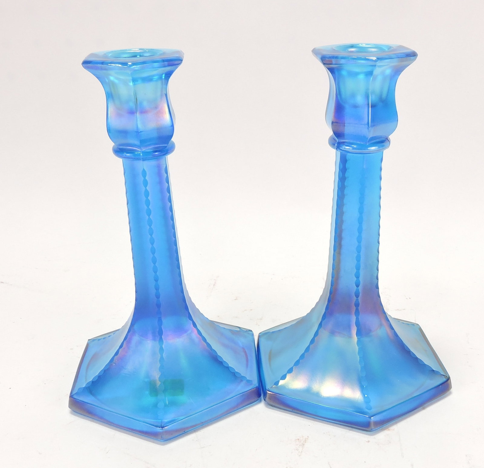 Blue carnival glass pair of 7" (1 of 1)