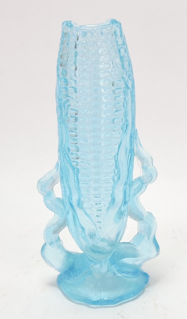 Blue glass corn vase, 7 1/4": .
