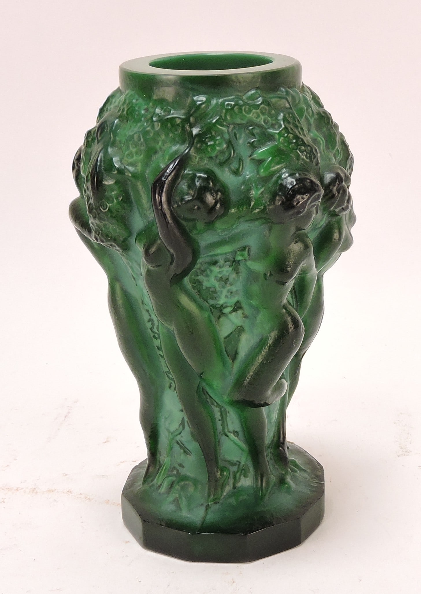 Malachite 5" vase with nude ladies: .