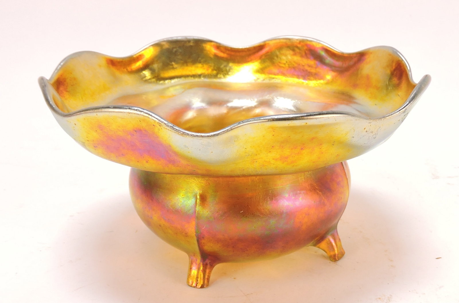 L.C. Tiffany gold iridescent footed bowl, (1 of 2)
