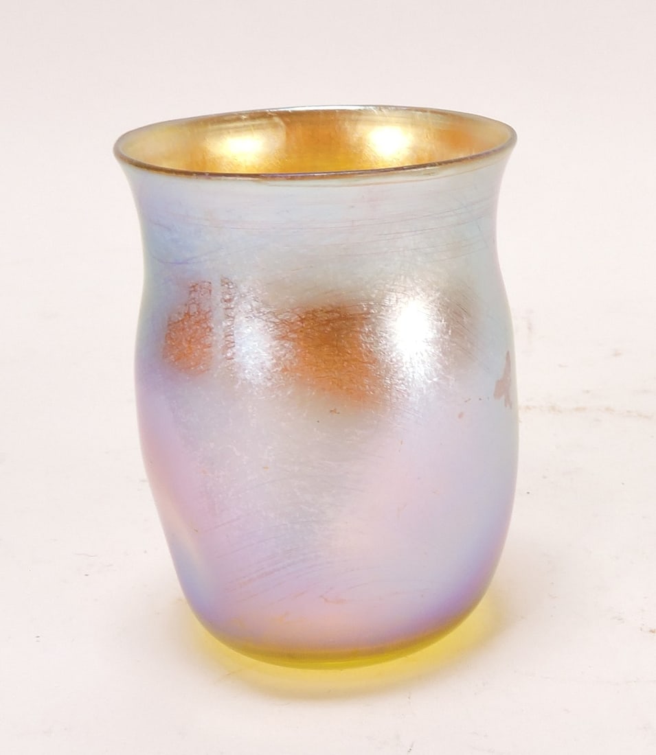 Tiffany gold iridescent art glass: toothpick holder, 2 3/4", LCT #N4357