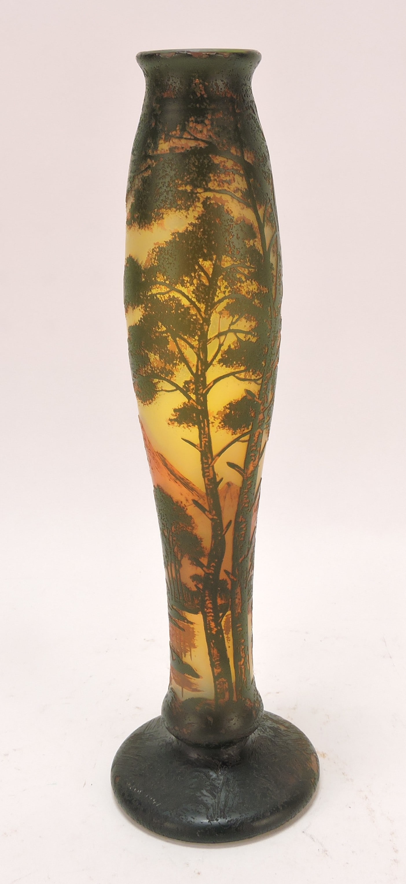 DeVez French cameo art glass vase,: 10"